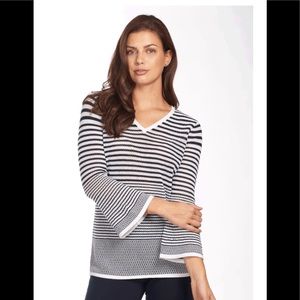 FDJ Mesh Stripe Bell Sleeve Top